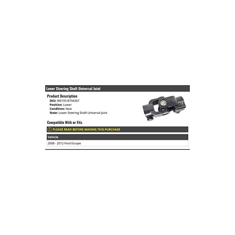 Lower Steering Shaft Universal Joint - Compatible with 2008-2012 Ford