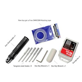 ANSAI Model Scriber Laser Mark Blades 0.2/0.4/0.6/0.8/1.0 mm with Rubber Cap + Carving Masking Tape 3mmx30m,Scribing line, For Engraved,Panel line,Resin GK,Scale Model