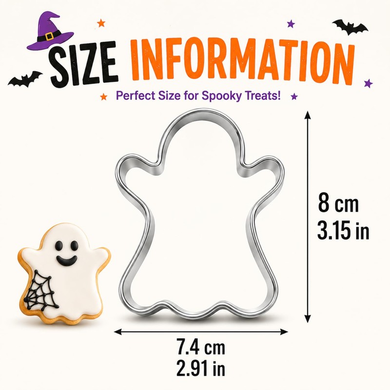 Ririess Halloween Ghost Cookie Cutter, 3.2 Inch Stainless Steel