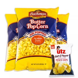 Utz Quality Foods, Inc. Bachman Air Popped Butter Popcorn (3, 8oz bags) + Utz Salt and Pepper Chips