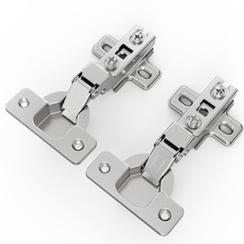 Chibery 10 Pack Half Overlay Cabinet Hinges, Regular Standard Closing Hinges, Non-Slow Close, Slide-on, Self-Closing, Frameless Concealed Euro 105 Degree Compact Hinges, Nickel Plated