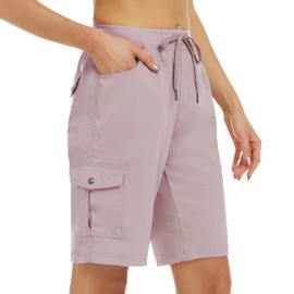 MoFiz Women's Hiking Cargo Shorts 10" Quick Dry Active Athletic Shorts Lightweight Running Summer Casual Shorts with Pockets Dusty Pink S