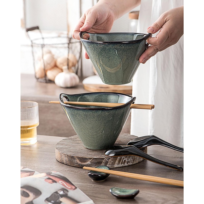 UNICASA Japanese Ramen Bowl Set with Chopsticks, Spoons and Rests,