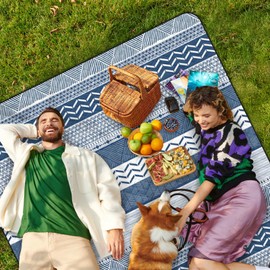 Nesphy Picnic Blankets Beach Blanket, 79" x 59" Waterproof Sandproof Foldable Large Outdoor Picnic Mat for Beach, Camping, Park, Travel, Concert, Great Gift for Families and Couples(Geometric Texture)