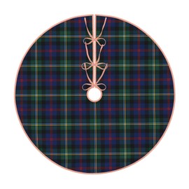 Christmas Tree Skirt Linen Malcolm Family Tartan Dark Blue and Green Plaid Xmas Tree Skirt Decorations Christmas Tree Mat for Christmas Party-36