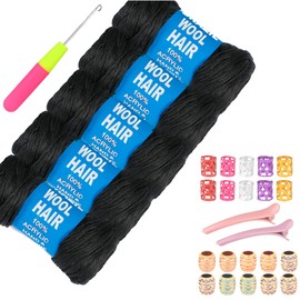5Roll Brazilian Yarn Wool Hair Arylic Yarn for Hair Crochet Braid Twist Warps Black Color