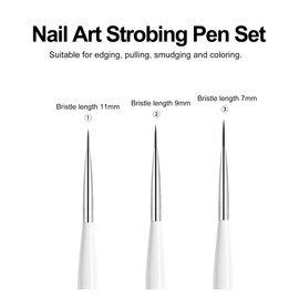 LZGOPE 3Pcs Nail Art Liner Brushes,Professional Art Nail Painting Pen，Nail Liner Striping Brush,UV Glue Painting Scribing Brush, DIY Nail Art Tools, Fine Nail Art Set (Black)