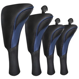 FINGER TEN Golf Club Head Covers for Woods Long Cover Driver Hybrid Fairway, Headcovers with Interchangeable No. Tag Novelty Durable Fit Woods Clubs (Navy-4 pack (1 Driver& 1 Fairway&2 Hybrid))