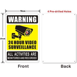 Luimode 2 Pack Surveillance Warning Sign Safety Sign Aluminum Video Surveillance Signs CCTV Signs Hanging Signage No Trespassing Security Signs-24 Hours 18 * 25cm
