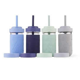 Elk and Friends Smoothie Cups For Kids & Toddler | The Original Glass Mason Jars 12 oz with Silicone Sleeves & Straws |Spill Proof|