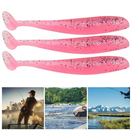 4 Inch Paddle Tail Plastic Lures, 20Pcs 7.5Cm Soft Plastic Fishing Lures T Tail Grub Worm Baits Fish Tackle Accessory, Grub Fishing Lure Soft (Pink)