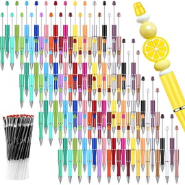 100 PCS Beadable Pens, Plastic Beaded Ballpoint Pens with 100 Refills, Creative DIY Assorted Cute Pen for Making Gift Students Teacher, Rollerball Pen Black Ink Office School Supplies