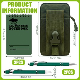 6 Piece Waterproof Notebook All Weather Police Waterproof Notepad 3×5 Inch Pocket Notebook with Waterproof Weatherproof Pen and Cover for Outdoor Activities Recording (Army Green)