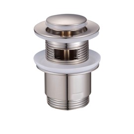 DURO CLICK-CLACK Valve with Brass Sleeve, Effortless Functionality for the Sink, Pop Up Valve, High-Quality Brass and Minimalist Design, with Overflow, Round, Small, Brushed Steel