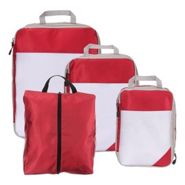 uxcell 4Pcs Compression Packing Cube for Travel, See Through Mesh Waterproof Nylon Luggage Organizer Bags Lightweight Compression Cube for Outdoor Carry on Suitcases Backpack, Red