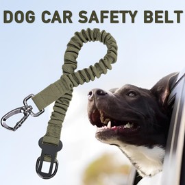 AKEISHE Retractable Dog Seat Belt for Car - Adjustable Nylon Pet Safety Harness with Elastic Bungee Buffer, Heavy-Duty Dog Seat Belt (Khaki)