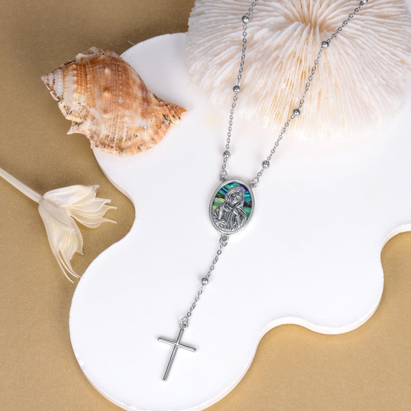 YAFEINI Virgin Mary Necklace Women's Y Chain 925 Sterling Silver