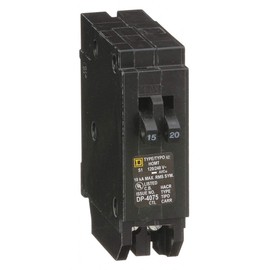 Square D Plug in Circuit Breaker, HOM, Number of Poles 1, 15/20 Amps, 120/240VAC, Tandem
