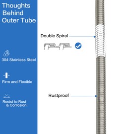 RUMOSE 118 inches Shower Hose Shower Head Extension Tube Extra Long Stainless Steel Shower Hose Attachment Flexible Handheld Shower Sprayer Hose, Brushed Nickel