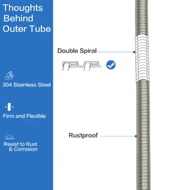 RUMOSE 118 inches Shower Hose Shower Head Extension Tube Extra Long Stainless Steel Shower Hose Attachment Flexible Handheld Shower Sprayer Hose, Brushed Nickel