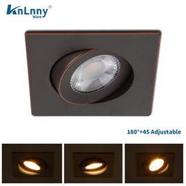 KnLnny Ware Square Oil Rubbed Bronze 4 Inch Led Recessed Lights 6 Pack,Ajustable Led Eyeball Gimbal Lights,4 Inch Ceiling Light with Junction Box,5CCT Selectable,9W 750LM,Dimmable