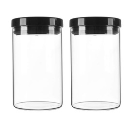 IDEALUX Glass Storage Jars Set of 2(33oz/1000ml) with Airtight Black Seal Lid Stackable Kitchen Canisters for Candy, Coffee Bean Cookie, Rice, Sugar, Flour, Nuts, Coffee