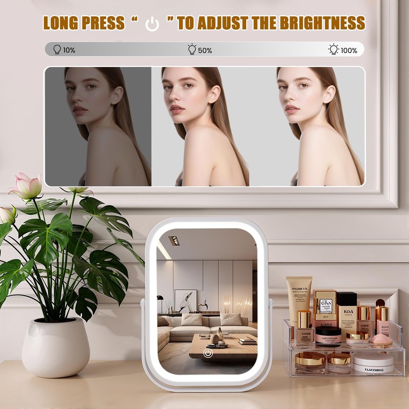 Bearolve Vanity Mirror with Lights, 8"×6" LED Makeup Mirror Built-in