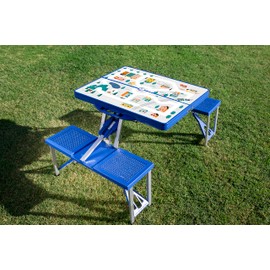 PICNIC TIME Folding Picnic, Camping, Outdoor Table with Umbrella Hole, 36.5 x 5 x 17.5, Play Town - Blue