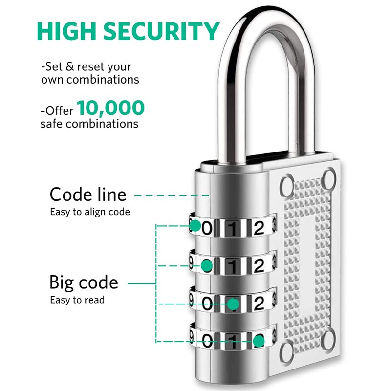 BeskooHome 2 Pack Combination Padlocks, Resettable 4-Digit Gym Locker Padlocks,