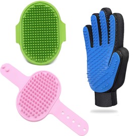 Dog Washing Gloves Brush for Pet: JOANGIHC 3PCS Dogs Shedding Wash Massage Gloves Grooming for Short Long Haired Dogs Cats (Pink)