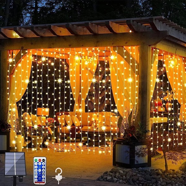 Upgraded Solar Curtain Lights, 300/600 LED Outdoor Waterproof Solar Powered