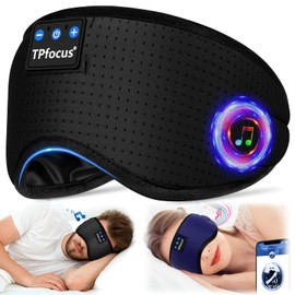 TPfocus Sleep Headphones Sleeping Mask with Headphones, Bluetooth Sleeping for Headphones, Side Sleepers, Washable, Light-Blocking Sleeping Glasses with Microphone for Travel