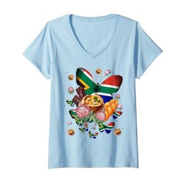 Womens South Africa Flag Outfit Idea For Women South African Food V-Neck T-Shirt