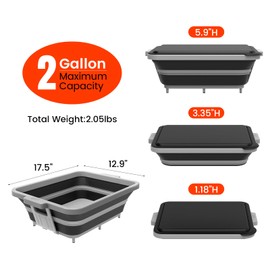 ANJUKE Collapsible BBQ Prep Tub with Lid(2Gal/8L),Foldable Camping Sink with Colander,4-in-1 Meal Prep Marinating Food Storage, Cutting Board, Serving tray and Drink Chiller for Picnic