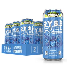 RYSE Up Supplements Fuel Sugar Free Energy Drink | Vegan Friendly, Gluten Free | No Fillers & No Artificial Colors | 0 Calories | 200mg Natural Caffeine | 12 Pack (Sour Punch Blue Raspberry)
