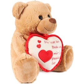 Brubaker Teddy Bear with Heart Red / Beige - Du bist das Beste was Mir je ... - 25 cm or 35 cm - Teddy Bear Plush Teddy Cuddly Toy - Brown Light Brown
