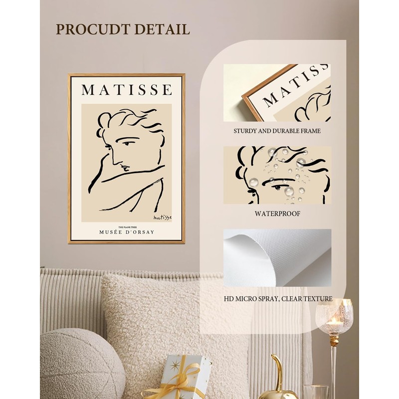 Matisse Framed Wall Art Black Beige Women Face Line Art
