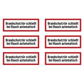 Sticker: 37 x 105 mm, Pack of 6 – Fire Door Closes Automatically When Smoke – Fire Safety Sign – Fire Protection Device and Instructions for Use – DIN 4066 – D1