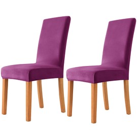 Deisy Dee Velvet Stretch Dining Room Chair Covers - Colorful and Washable Parson Chair Slipcovers - Stretchable Removable Furniture Protectors (2, Purple)