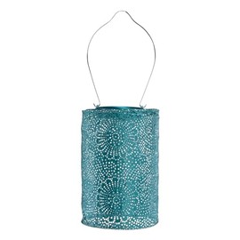 Allsop Soji Stella - Tin Art' Punched Luminaria - Cylinder - 7.5" - Outdoor Solar Latern - Metallic Emerald