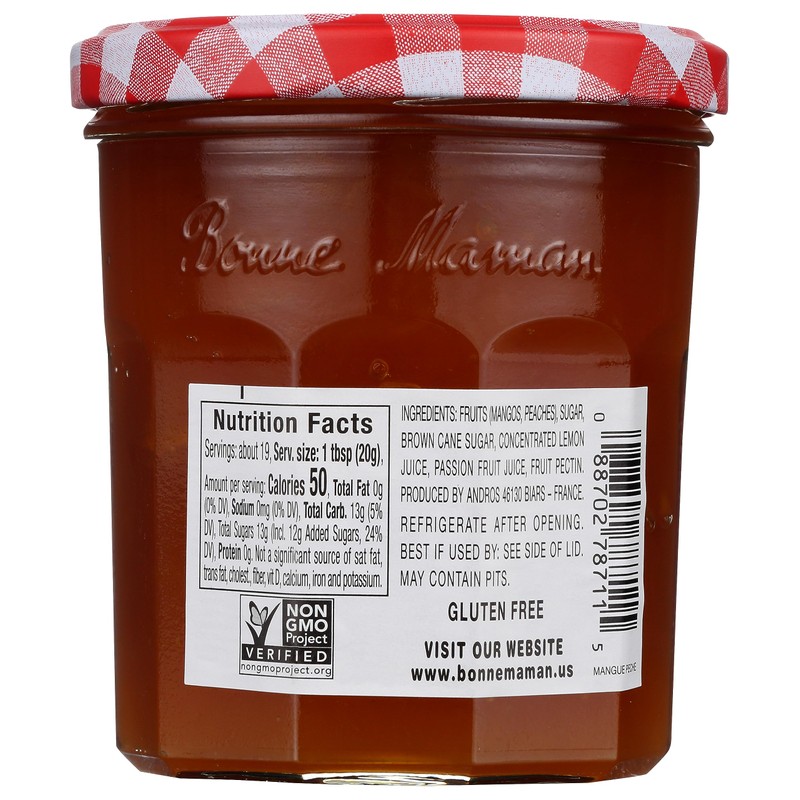 Bonne Maman Mango-Peach Preserves, 13 oz Glass Jars (Pack of