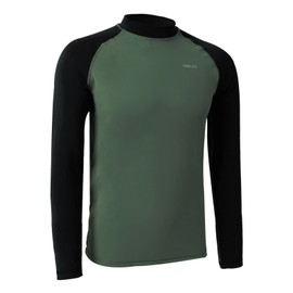 H.MILES Men Long Sleeve Rashguard Baselayer UPF 50+ Rash Vest Quick Dry Swimming Tops for Surfing Snorkeling Diving, Green, 4XL