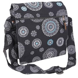 GURU SHOP Goa Shoulder Bag, Hippie Bag, Black, Men/Women, Cotton, Size: One Size, 30 x 30 x 15 cm, Alternative Shoulder Bag, Fabric Handbag, black, Unit size