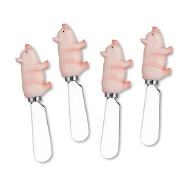 Mr. Spreader 4-Piece Pig Hand Painted Resin Handle with Stainless Steel Blade Cheese Spreader, for Animal Lover, Cheese Lover and Everyday Use