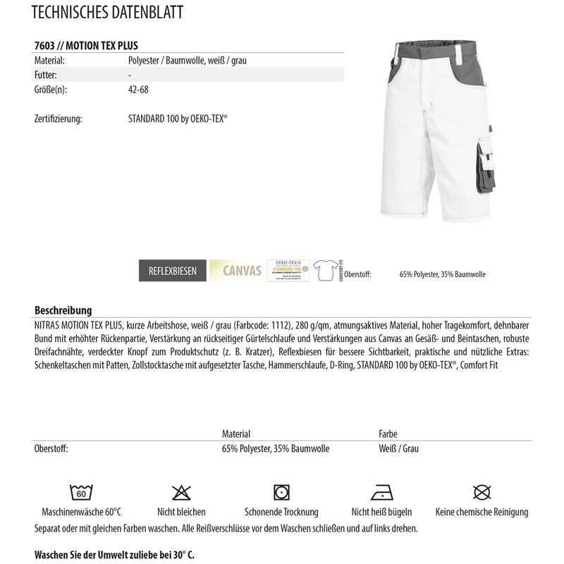Nitras Motion Tex Plus Women's / Men's Work Shorts Cargo