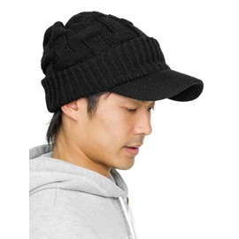 Zaction Knit Hat with Brim Hat Newsboy Autumn Winter Knit Cap Lattice Pattern, Black