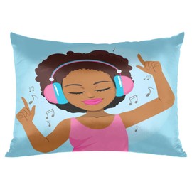 Cute Girl Music Dancing Satin Pillowcase for Hair and Skin Queen Size Silk Pillow Cases Soft Slip Cooling Pillow Covers No Zipper with Envelope Closure for Bed Couch 20 × 30in
