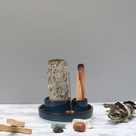 SCENTS HOME SCENTS HOME 4 in 1 Incense Holder, Palo Santo Stick Holder,Sage Holder for Burning- 4.25" Sage Incense Holder for Meditation Room Home Decor (Blue)