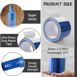 xbaiyanr 3.15in x 33FT RV Awning Repair Tape,Waterproof,UVproof and Heat-Resistant Repair Tape for Fabric,Outdoor Heavy Duty Repair Tape for Canvas,Tent, Boat Covers, Patio Umbrellas,Car Seat(Blue)