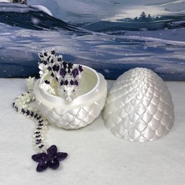 3D Printed Dragon with Dragon Egg, 12" Articulated White and Purple Cherry Blossom Dragon, Fidget Toy for Autism ADHD, Desk Toy Dragon, Dragon Gift Idea- D017-PUR